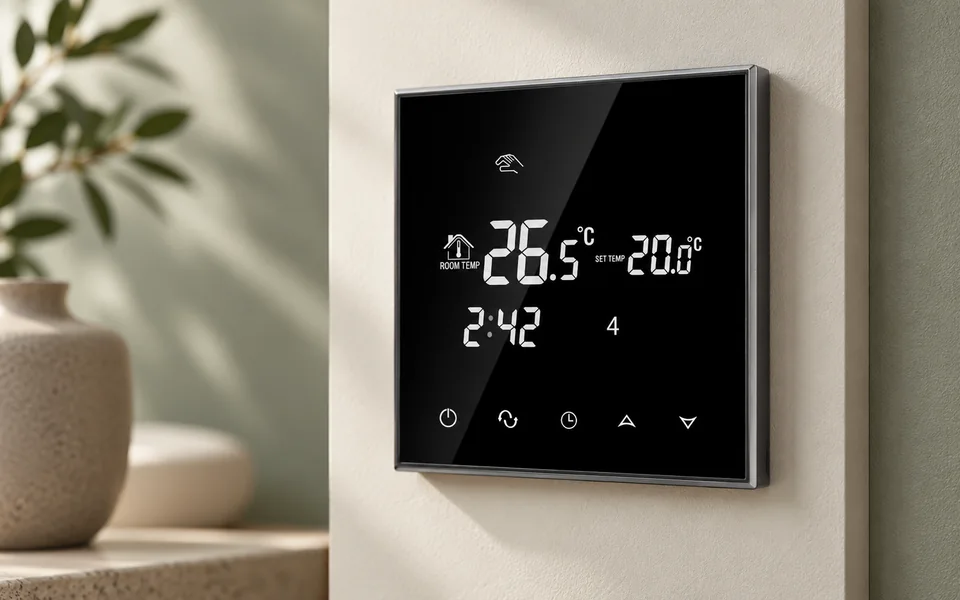 Termostat digital cu ecran negru — ilustrație de categorie